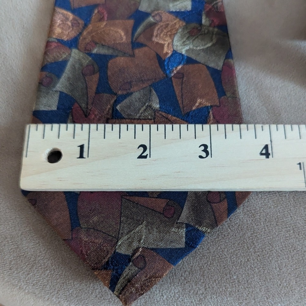 Ambassador Hand Made Silk Tie Mens Abstract Geometric Bronze Blue Peacock Silk - Picture 3 of 5